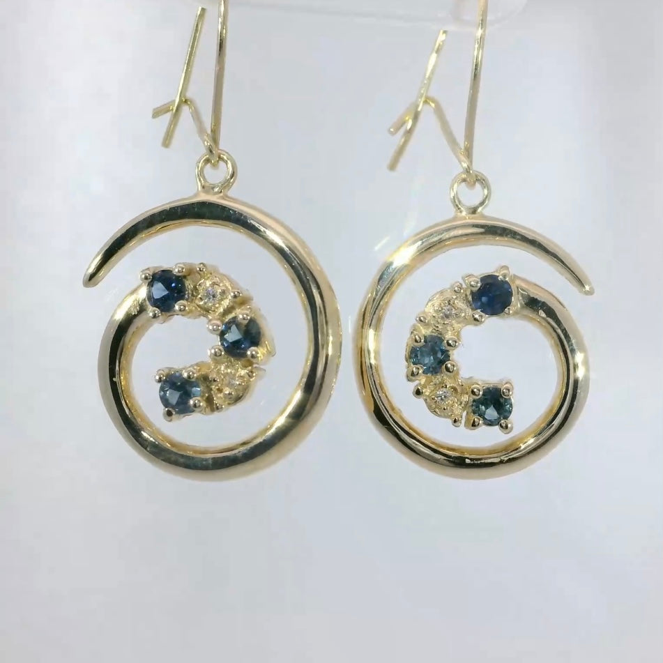 Bright Blue Sapphires & Diamond 9ct Gold Earrings. M92000