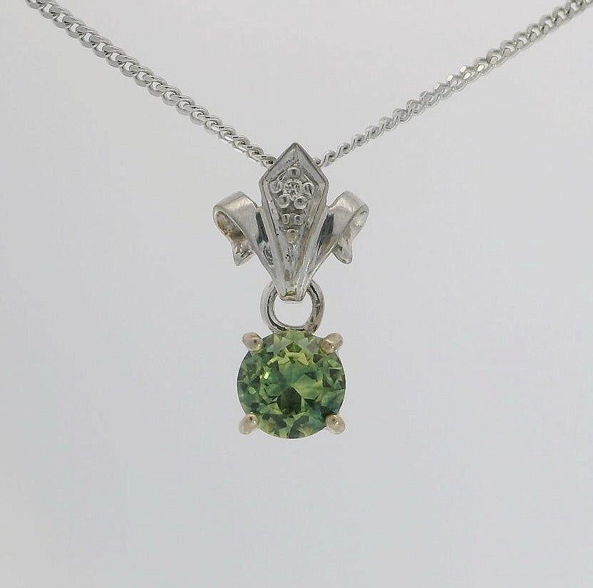 Brilliant Green Sapphire & Diamond 9ct White Gold Pendant. M91980