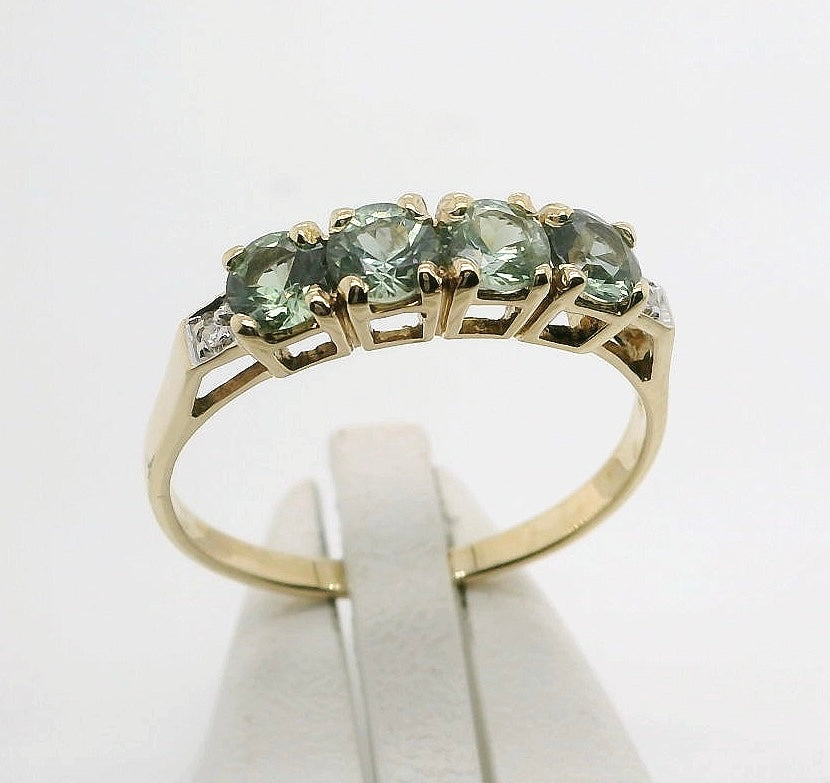 Gorgeous 9ct Ring set with Seafoam Green Sapphires & Diamonds. M92133