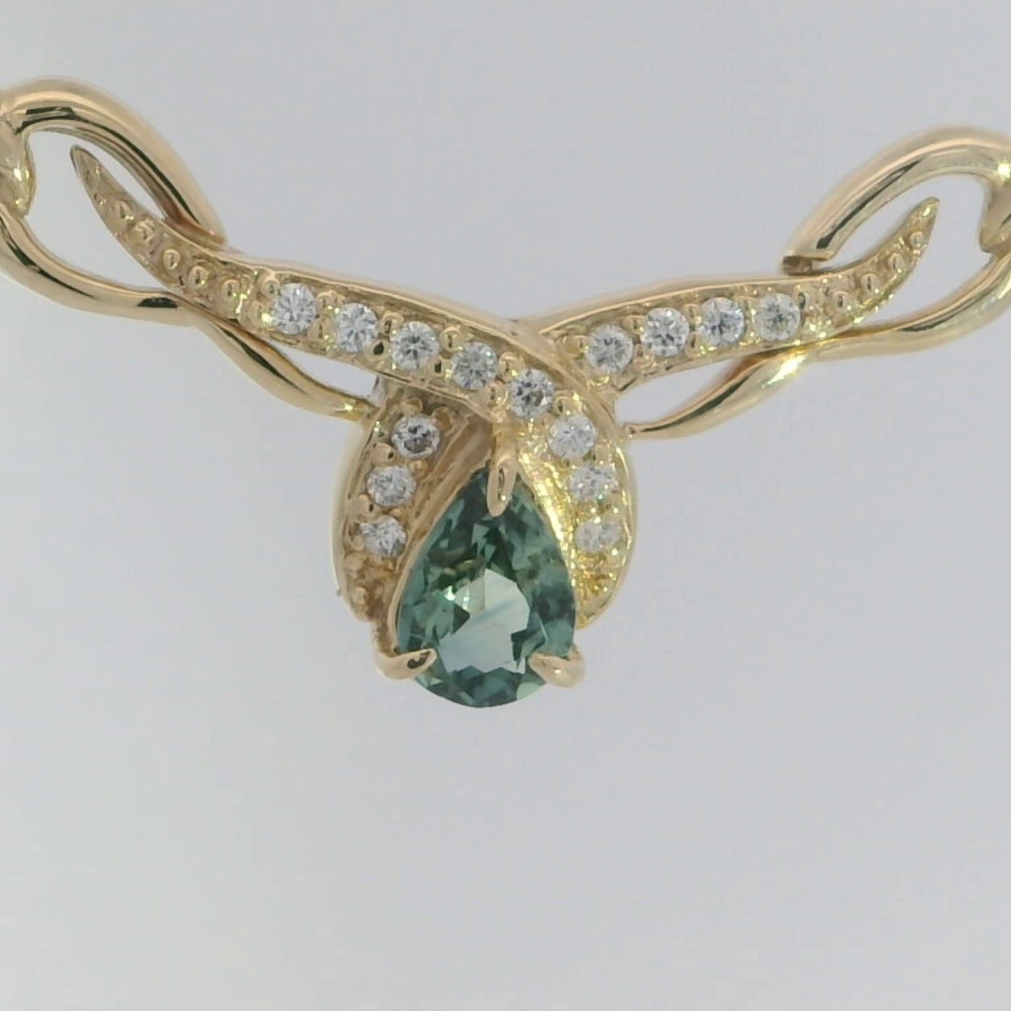 Elegant 9ct Gold Light Blue Yellow Parti Sapphire and Diamond Necklace with a Sapphire & Diamonds. M92157