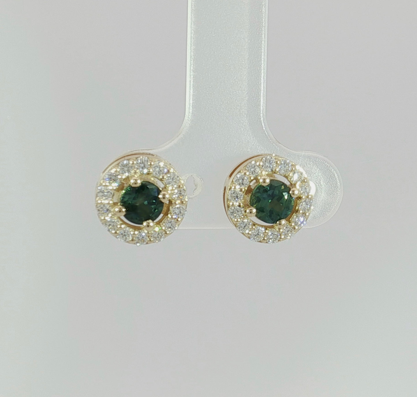 Gorgeous Teal Sapphire & Diamond 9ct Gold Earrings. M92259