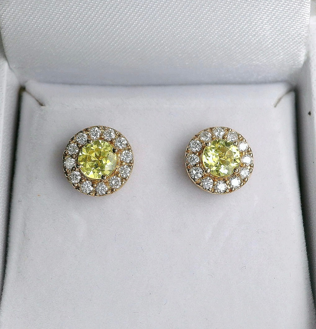 9ct Gold Earrings set with Yellow Sapphires & Diamonds. M92030