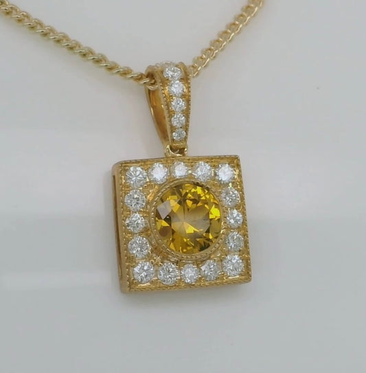 Elegant Pendant set with a Golden Yellow Sapphire & Diamonds. M92034