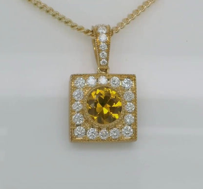 Elegant Pendant set with a Golden Yellow Sapphire & Diamonds. M92034