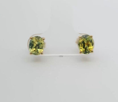 Elegant Green Yellow Parti Sapphire 9ct Gold Earrings. M92110