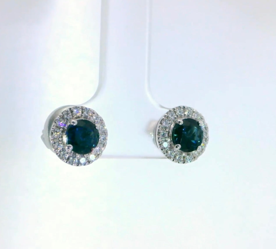 9ct White Gold Sapphire  Diamond Earrings.  M92242