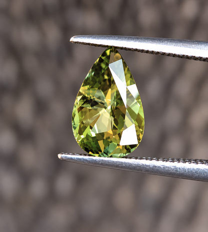 Natural Australian Light Olive Green Sapphire – 1.18ct Teardrop Cut.  M1215