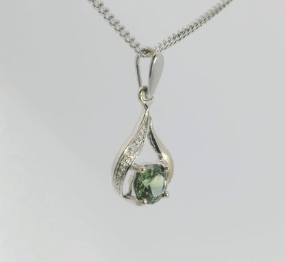 Captivating Green Yellow Parti Sapphire Diamond, set in 9ct White Gold Pendant. M91978