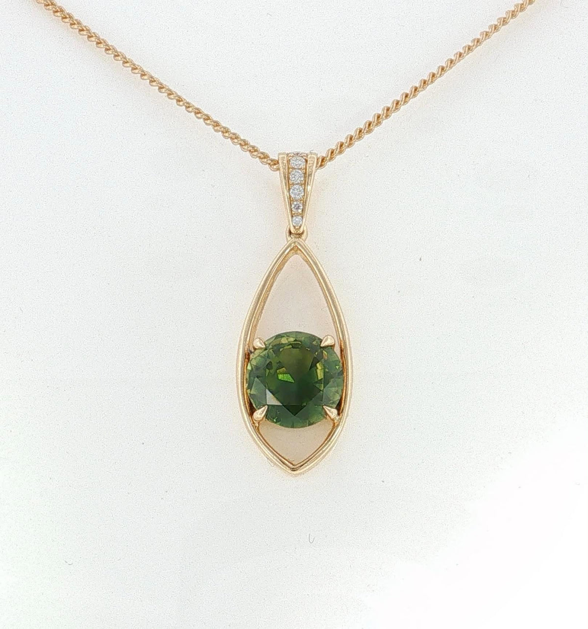 Australian Green Yellow Sapphire Diamond Pendant. M92035