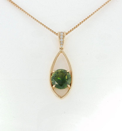 Australian Green Yellow Sapphire Diamond Pendant. M92035