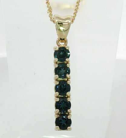 Bright Blue Sapphire Vertical Bar Pendant in 9ct Yellow Gold M92077