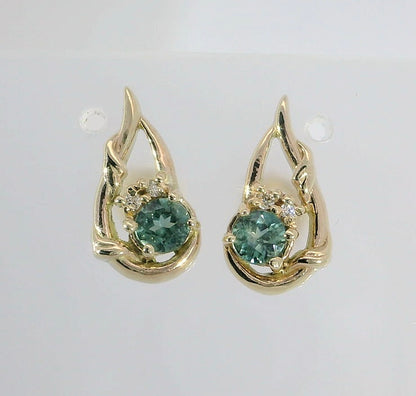 Exquisite 9ct Gold Earrings set with Teal Sapphires & Diamonds. M92202