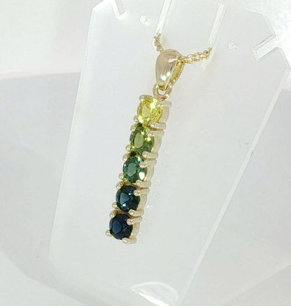 Multi-Color Sapphire Vertical Bar Pendant in 9ct Yellow Gold. M92309