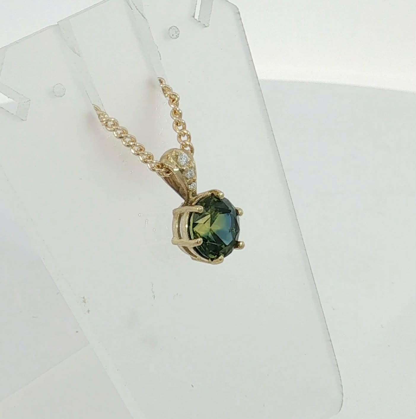 Dazzling Parti Sapphire & Diamond 9ct Gold Pendant. M92342