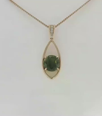 Australian Green Yellow Sapphire Diamond Pendant. M92035