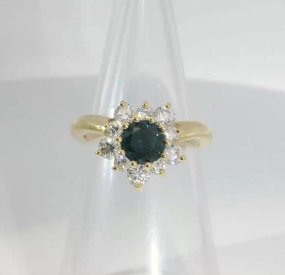 Beautiful Bright Blue Sapphire & Diamonds 18ct Gold Ring. M18195