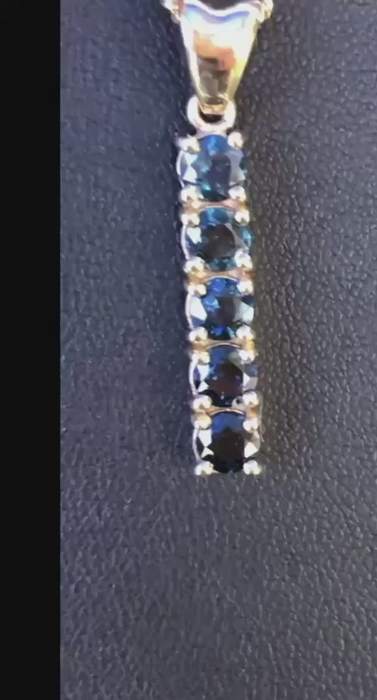 Bright Blue Sapphire Vertical Bar Pendant in 9ct Yellow Gold M92077