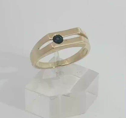 Yellow Gold Split Band Ring with Blue Sapphire Gents Ring. M92340