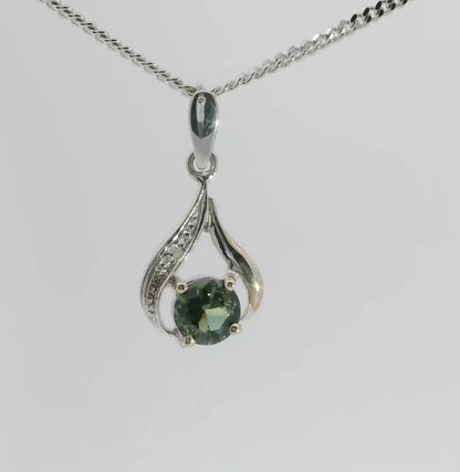 Captivating Green Yellow Parti Sapphire Diamond, set in 9ct White Gold Pendant. M91978