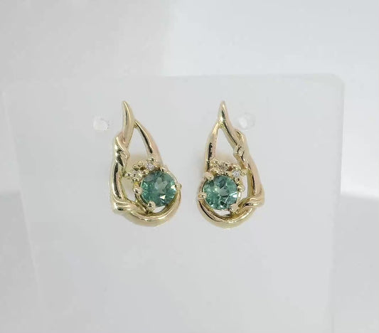 Exquisite 9ct Gold Earrings set with Teal Sapphires & Diamonds. M92202