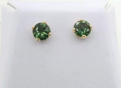 Elegant Green Yellow Parti Sapphire 9ct Gold Earrings. M92124