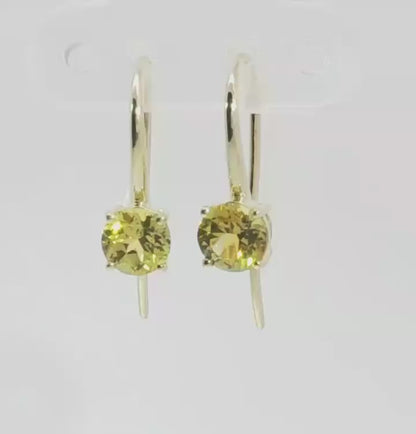 Elegant Round Brilliant Yellow Sapphire Gold Drop Earrings. M92280