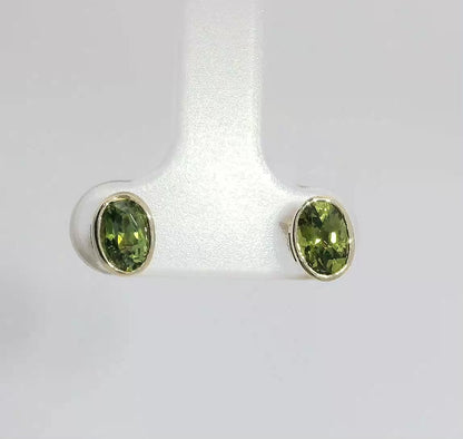 9ct Gold Earrings set with Green Sapphires. M92163