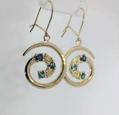 Bright Blue Sapphires & Diamond 9ct Gold Earrings. M92000