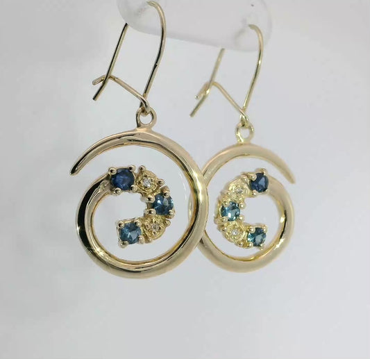 Bright Blue Sapphires & Diamond 9ct Gold Earrings. M92000