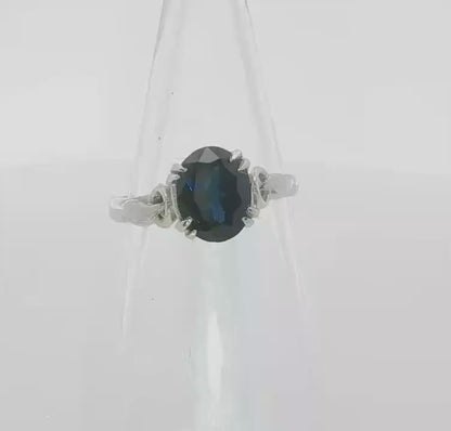 Oval Brilliant Cut Blue Sapphire Solitaire White Gold Ring. M92284