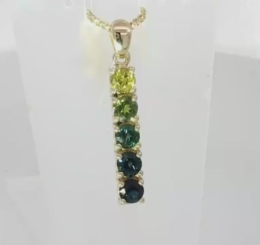Multi-Color Sapphire Vertical Bar Pendant in 9ct Yellow Gold. M92309