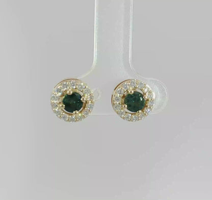 Gorgeous Teal Sapphire & Diamond 9ct Gold Earrings. M92259