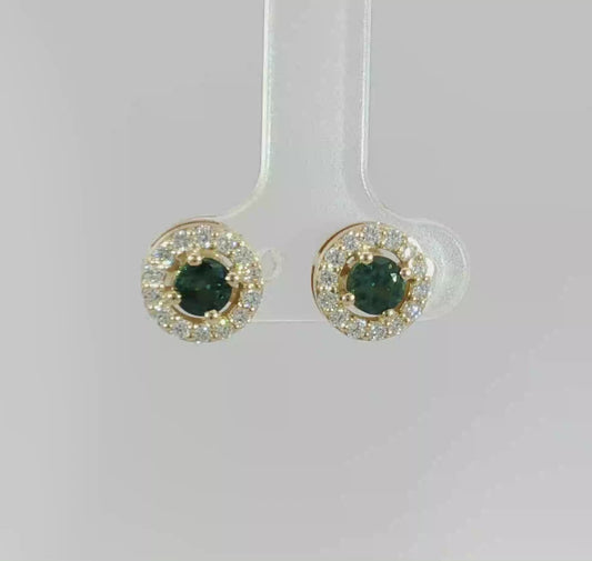 Gorgeous Teal Sapphire & Diamond 9ct Gold Earrings. M92259
