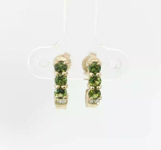 Bright Green Sapphire Diamond 9ct Gold Earrings. M92225