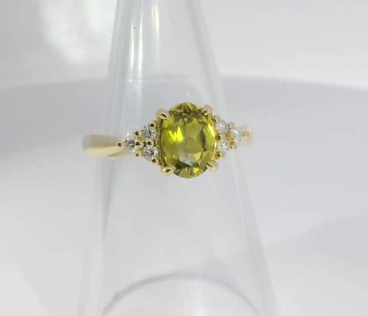 Wattle Yellow Green Sapphire & Diamond 18ct Gold Ring. M18210