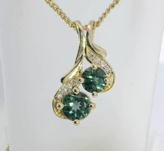 Exquisite 9ct Gold Pendant set with Teal Sapphires & Diamonds. M92195
