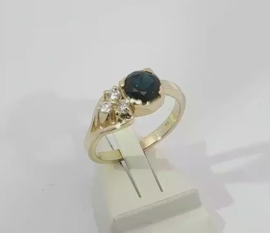 Rich Blue Sapphire & Diamonds Ring in 9ct Yellow Gold. M92292
